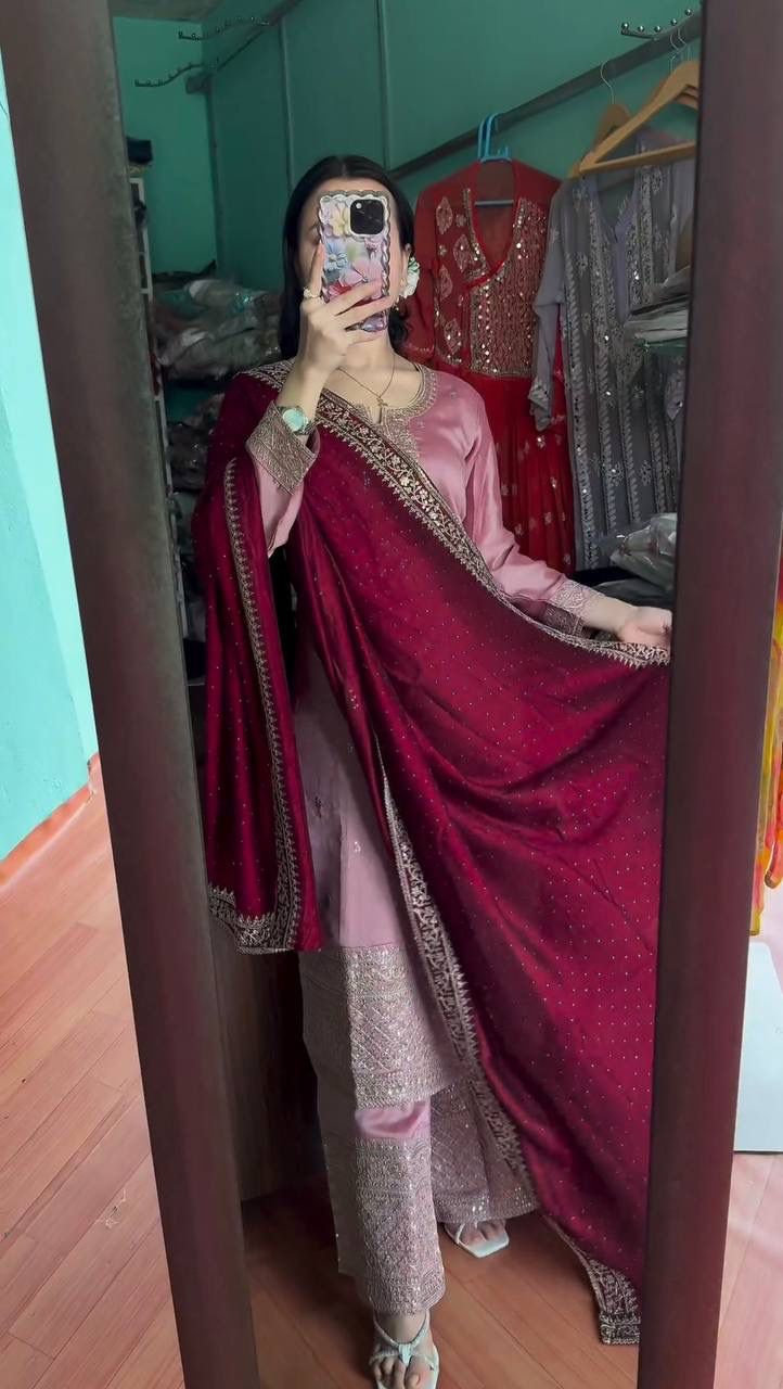 DC G76 Pure Chinon Embroidery Kurti With Bottom Dupatta Wholesale Shop in Surat